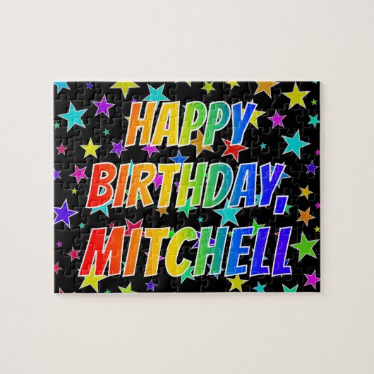"MITCHELL" 名前、楽しい "HAPPY BIRTHDAY" ジグソーパズル (横)