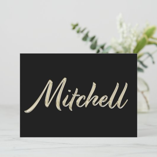 Mitchell Name white gold Handwriting Karte カード (スタンド正面)