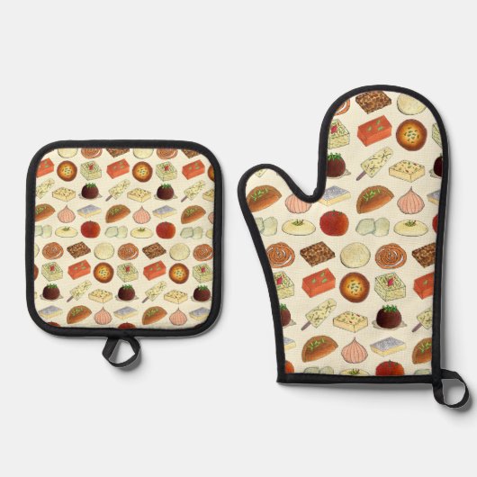 MITHAIクラシックインディアンベンガルパキスタンスイーツフード 鍋つかみ&鍋敷きセット (正面)