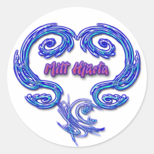 Mitt Hjartaステッカー(スウェーデン語 – 白) ラウンドシール (正面)