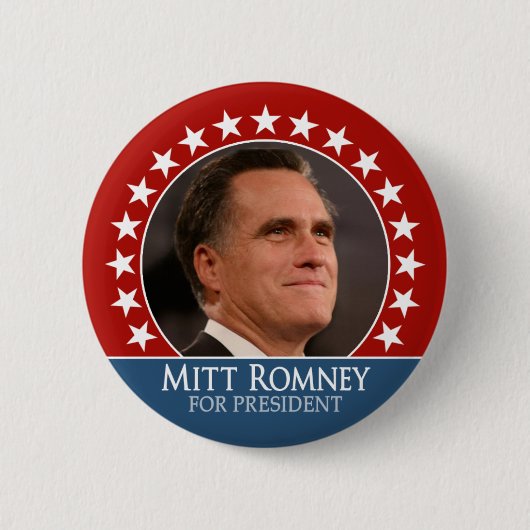 Mitt Romney 2012 – 星とフォトピンバック – 赤 缶バッジ (正面)