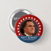 Mitt Romney 2012 – 星とフォトピンバック – 赤 缶バッジ (正面&裏面)