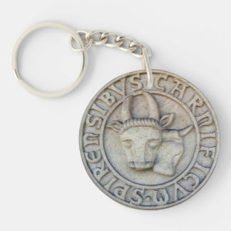 Mittelalterliches Metzger Relief mit Kuh und Bulle キーホルダー