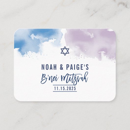 MITZVAH modern elegant watercolor blue purple 名刺 (裏面)
