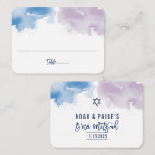 MITZVAH modern elegant watercolor blue purple 名刺 (正面/裏面)