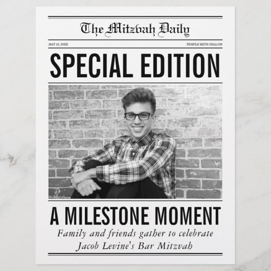 Mitzvah Newspaper Program, Single Large Page チラシ (正面)