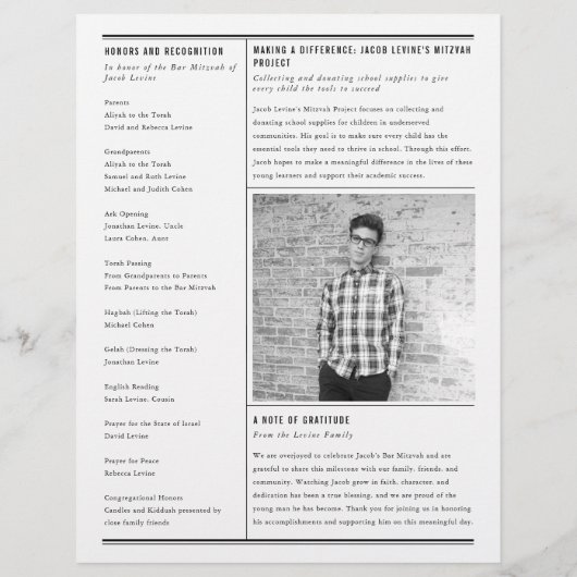 Mitzvah Newspaper Program, Single Large Page チラシ (裏面)