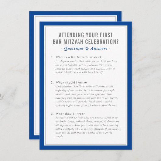 MITZVAH service info questions advice blue gray 招待状 (正面/裏面)