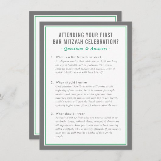 MITZVAH service information questions advice green 招待状 (正面/裏面)
