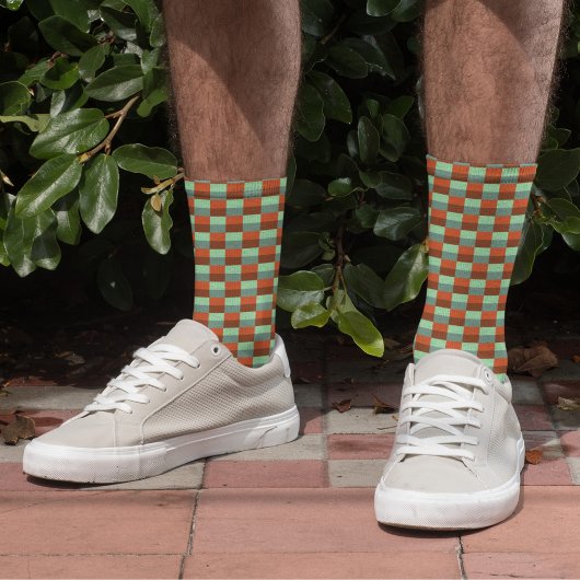 Mix of Green and Red Color Blocks ソックス