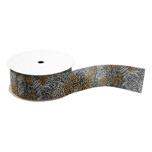 Mixed Animal Print Zebra Leopard Tiger Mixed Print グログランリボン (リール)
