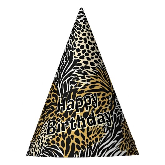 Mixed Animal Print Zebra Leopard Tiger Mixed Print パーティーハット (正面)