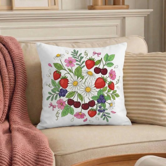 Mixed Berry Floral Throw Pillow クッション