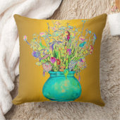 Mixed Colorful Bouquet Flowers Blue Green Vase  クッション (ブランケット)