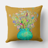 Mixed Colorful Bouquet Flowers Blue Green Vase  クッション (裏面)