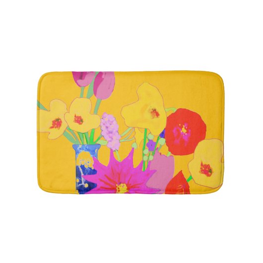 Mixed Floral Bouquets Red Pinks Yellow Bath Mat バスマット (正面)