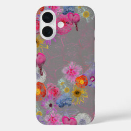 Mixed flowers in modern art iPhone 16ケース