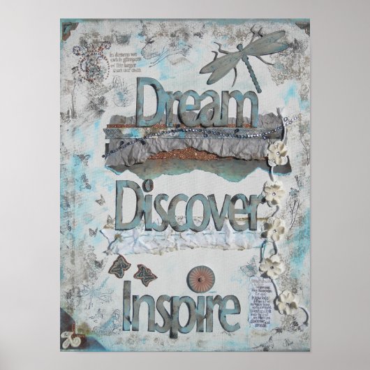 Mixed Media Art Dream Discover Quote Art Print ポスター (正面)