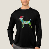 Mixed media collage art DOG PUPPY in Santa Hat トライブレンドＴシャツ (正面)