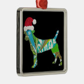 Mixed media collage art DOG PUPPY in Santa Hat メタルオーナメント (右)