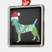 Mixed media collage art DOG PUPPY in Santa Hat メタルオーナメント (左)