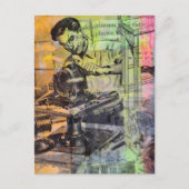 Mixed Media Collage Retro Woodworking Men  ポストカード (正面)