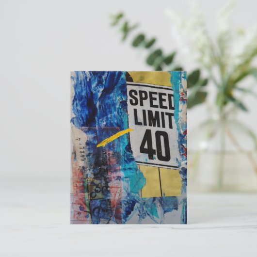 mixed media collage Speed Limit  ポストカード (スタンド正面)