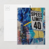 mixed media collage Speed Limit  ポストカード (正面/裏面)