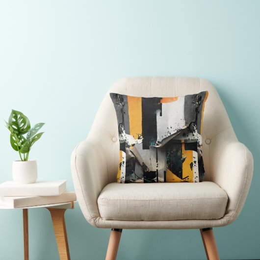 Mixed Media Collage (yellow + black) 2-sided クッション (椅子)