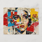 Mixed media Face and flowers Collage ポストカード (正面)
