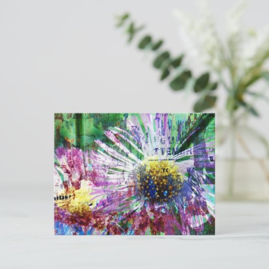 Mixed Media Flower Collage ポストカード (スタンド正面)