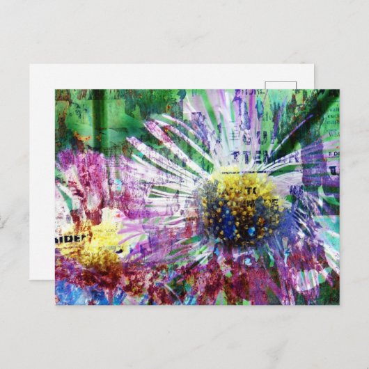 Mixed Media Flower Collage ポストカード (正面/裏面)