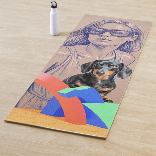 Mixed Media Illustration of a Woman and Dachshund ヨガマット (インサイチュ)