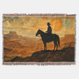 Mixed Media Lone Rider Throw Blanket - Textured We スローブランケット