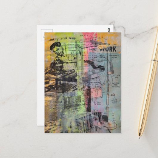 Mixed Media Retro Hobbies Woodworking Men ポストカード (正面/裏面インサイチュ)