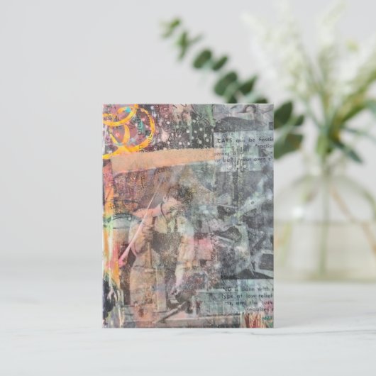 Mixed Media Retro Woodworking Collage ポストカード (スタンド正面)