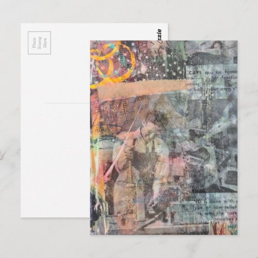 Mixed Media Retro Woodworking Collage ポストカード (正面/裏面)