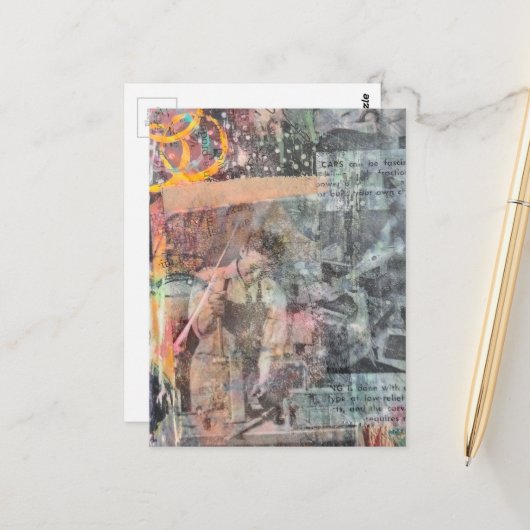 Mixed Media Retro Woodworking Collage ポストカード (正面/裏面インサイチュ)