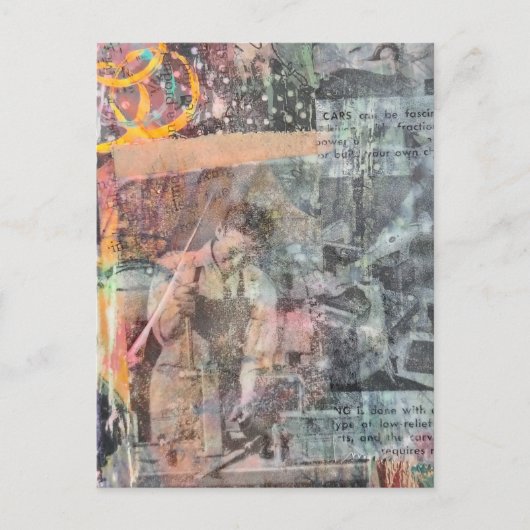 Mixed Media Retro Woodworking Collage ポストカード (正面)