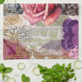 Mixed Media Rose Floral Collage Kitchen Towel キッチンタオル (折り畳み)