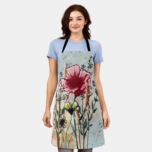 Mixed Media Wildflower Apron エプロン (着用した状態)