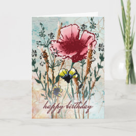Mixed Media Wildflower Birthday カード