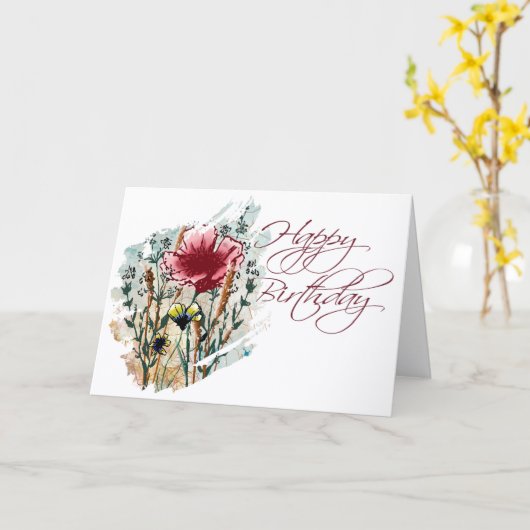 Mixed Media Wildflower Birthday Card カード (黄色い花)