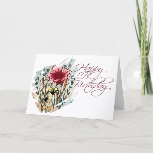 Mixed Media Wildflower Birthday Card カード (正面)