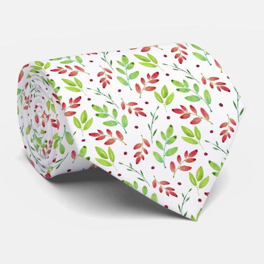Mixed Red, Green Watercolor Leaves Pattern     ネクタイ (ロール)