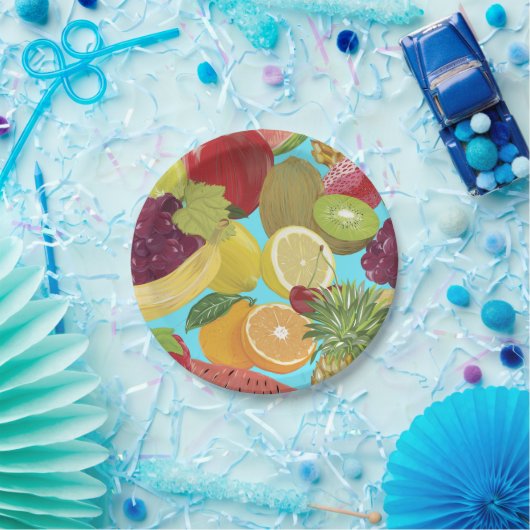 Mixed Tropical Fruit Illustration Pattern ペーパープレート (パーティー)