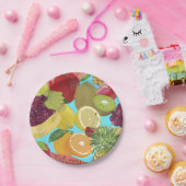 Mixed Tropical Fruit Illustration Pattern ペーパープレート (パーティー)