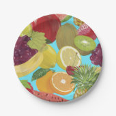 Mixed Tropical Fruit Illustration Pattern ペーパープレート (正面)