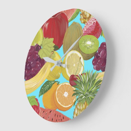 Mixed Tropical Fruit Illustration Pattern ラージ壁時計 (傾斜)