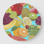 Mixed Tropical Fruit Illustration Pattern ラージ壁時計 (正面)